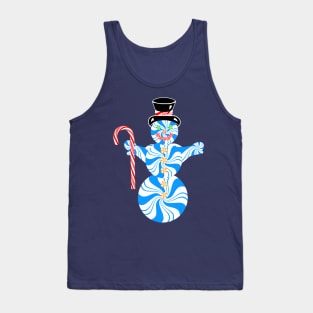 Blue Peppermint Snowman with Candy Cane Tank Top